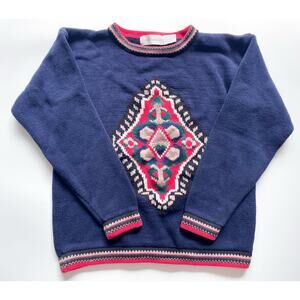 Women's Vintage Robert Scott Navy and Red Cotton Knit Sweater Size Medium